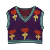 Flower Vintage V-neck Knitted Vest